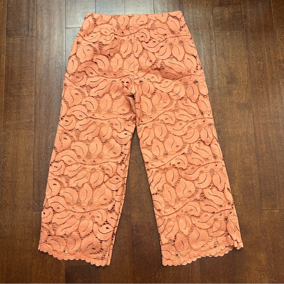 Anthropologie Dolly Lace Trousers Orange Lace Wide-Leg Pants, Size 8 - Picture 9 of 15